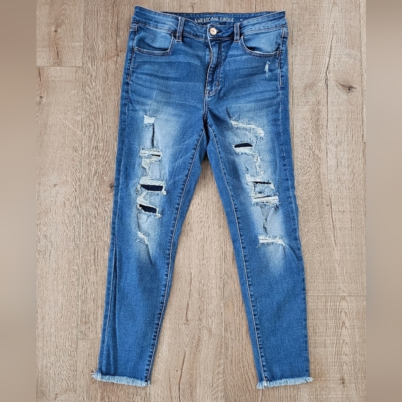 American Eagle High Rise Jegging Distressed Medium Wash 12R - Picture 1 of 8